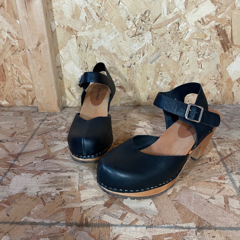 Jeffrey Campbell Kesey Clogs Womens 9.5 Black Leather Mule Wood Platform Lug